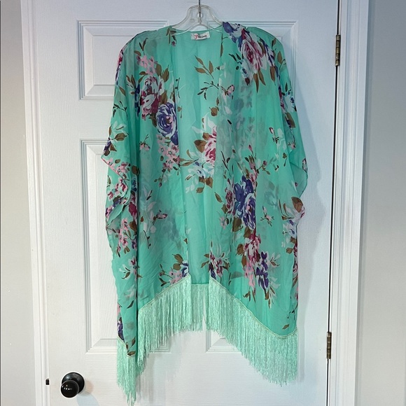 soul young Other - Mint Floral Kimono Coverup with Fringe